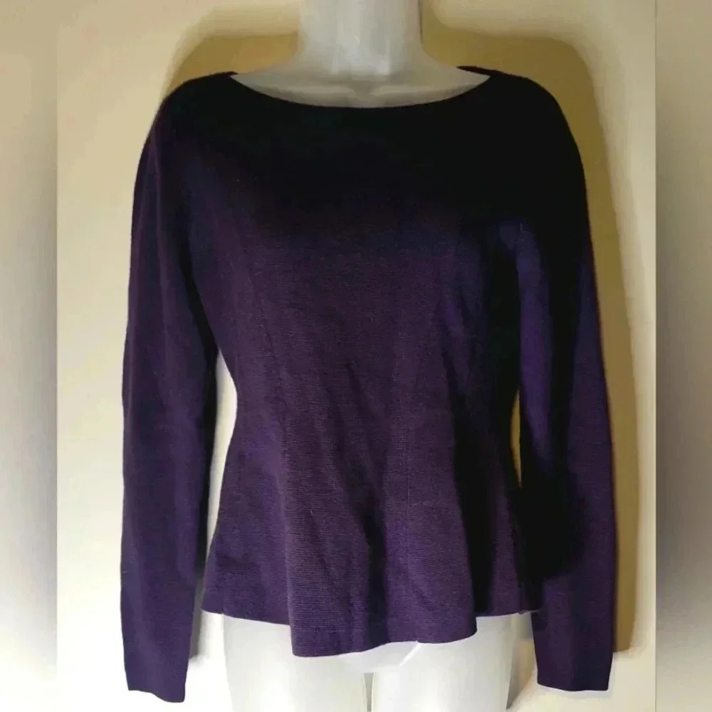 Emerson Rose fit & flare sweater, womens size XS, purple Merino wool scoop neck - Picture 2 of 10